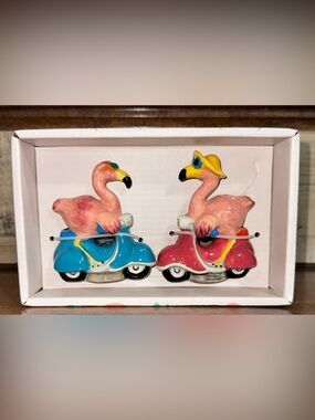 Super Cute 🥰 Flamingo Scooter 🛵 Salt and Pepper Shaker Set by Blue Sky